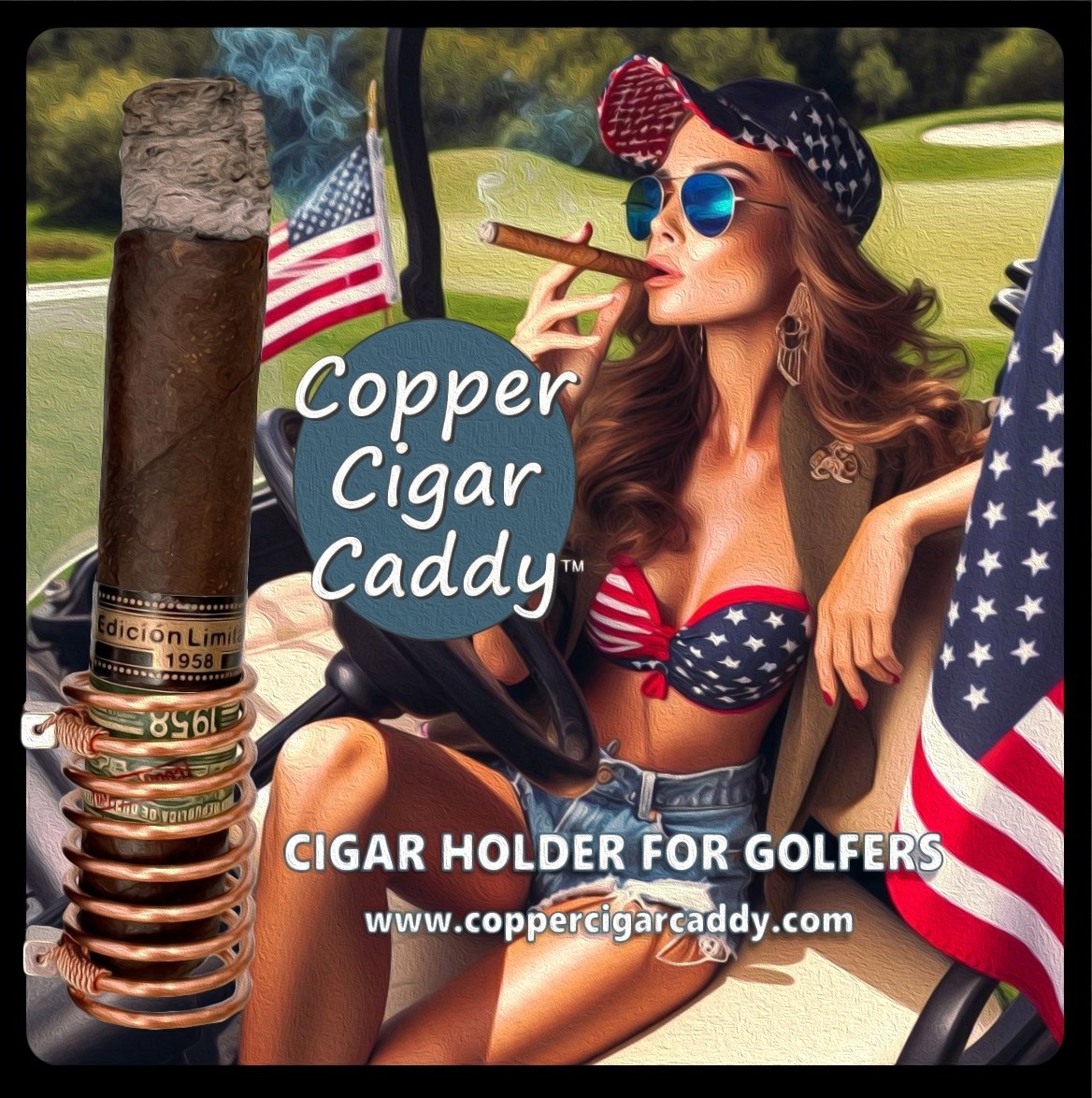 Copper Cigar Caddy, Cigar Holder for golf cart