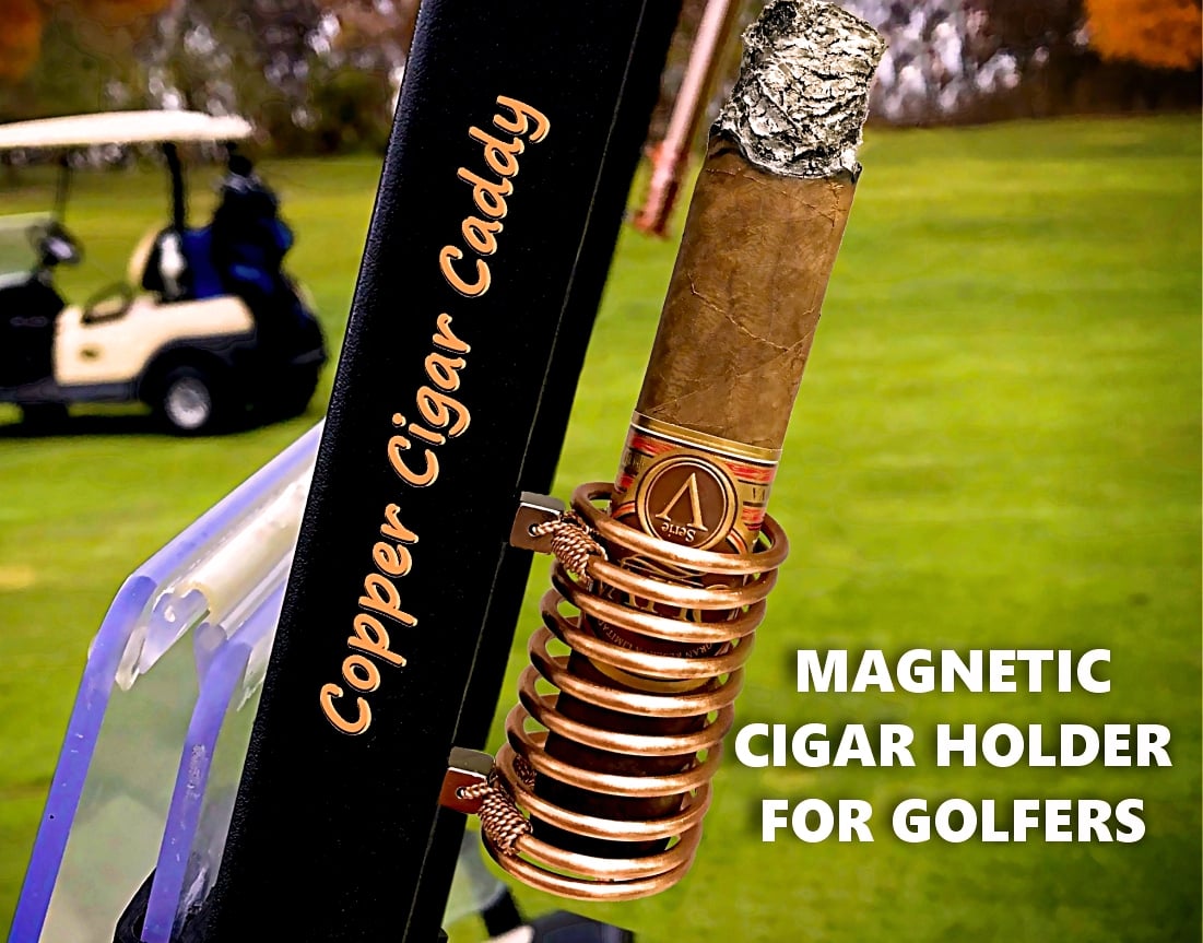 Magnetic Holder on golf cart Copper Cigar Caddy